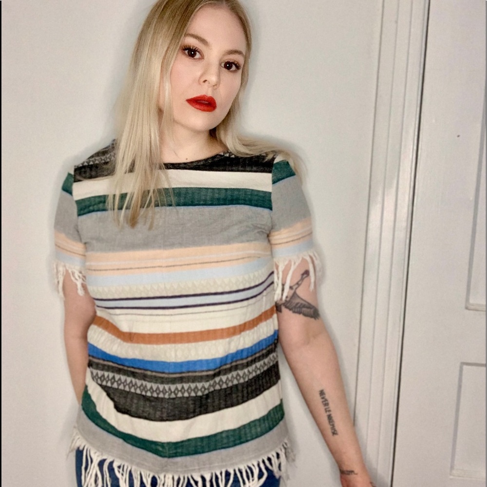The Odells Rainbow Striped Fringe Top